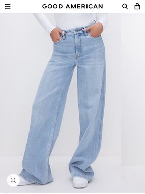 Good American Wide-Leg Jeans in Light Blue Wash
